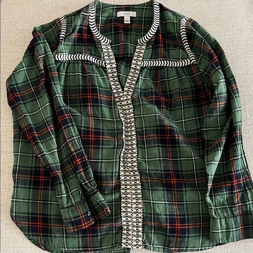 J. Crew Green and Red Plaid Blouse